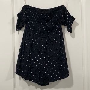 Black and white polka dot romper